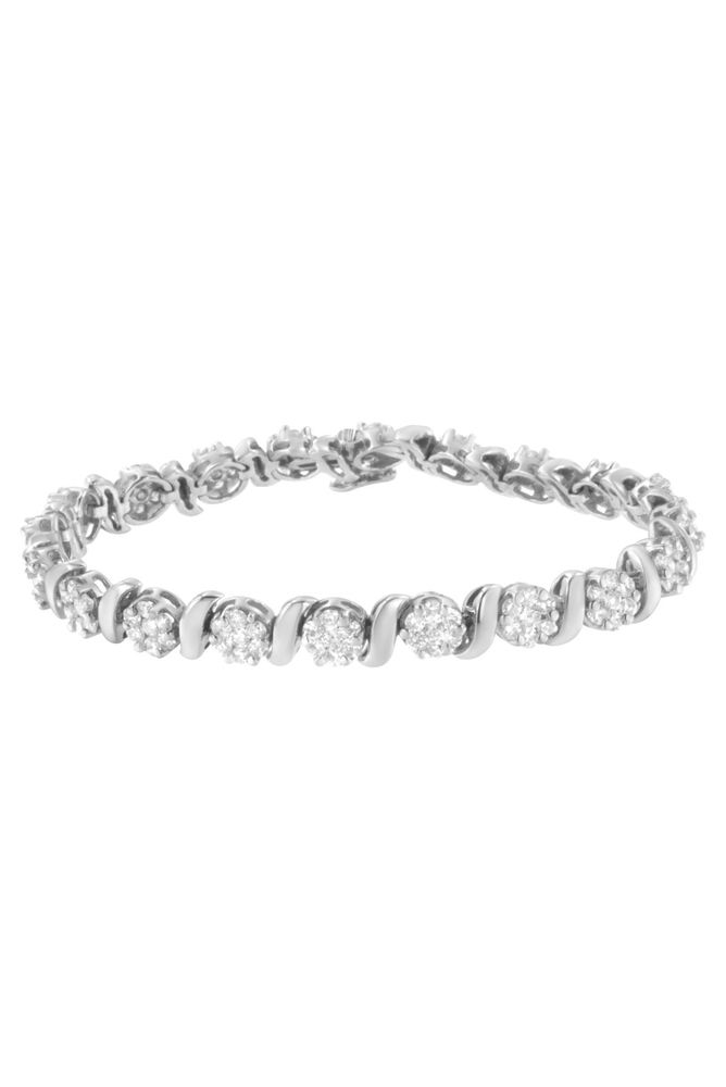 5 1/4 cttw Diamond S-Link Floral Cluster Tennis Bracelet